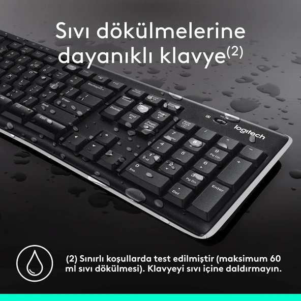 Logitech K270 Kablosuz Klavye, Tuş Takımı, Sıvı Dökülmesine Dayanıklı, 10 m Kullanım Mesafesi, Türkçe Q Klavye, Siyah - 3