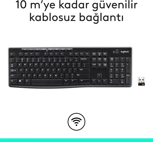 Logitech K270 Kablosuz Klavye, Tuş Takımı, Sıvı Dökülmesine Dayanıklı, 10 m Kullanım Mesafesi, Türkçe Q Klavye, Siyah - 2