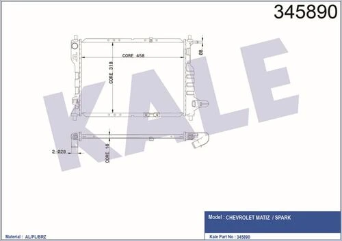 Kale 345890 Oto Radyatör  Radyatör   Matız 0.8-0.8 Lpg 1.0-1.0 Lpg Spark 0.8-1.0 Sx 05-