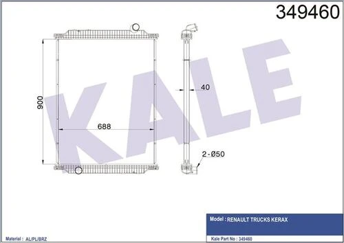 Kale 349460 OTO Radyatör  Radyatör Çerçevesiz Rt Kerax 900×688×40 ürün görseli 1