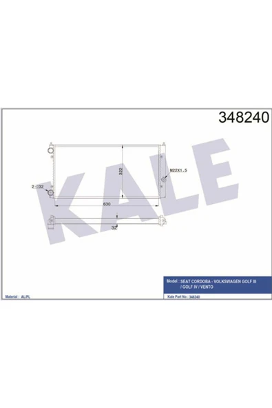 Kale 348240 OTO Radyatör  Su Radyatörü Golf III Jetta Mekanik Şanzıman 628×322×34 ürün görseli 1