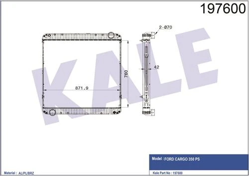 Kale 0229341AB OTO Radyatör 0 Radyatör Al/Brz Cargo Çekici 2535R/3235C/3235S/1830/1835 Intc. Uzun Tip ürün görseli 1