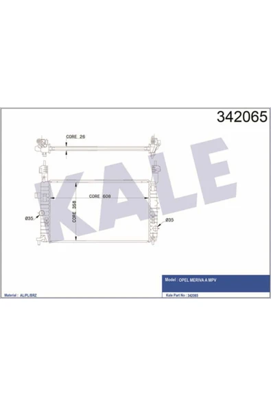 Kale 342065 OTO Radyatör  Su Radyatörü Merıva A 03- 1.7 Cdtı Mt ürün görseli 1