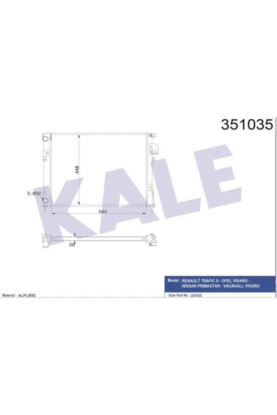 Kale 351035 OTO Radyatör  Su Radyatörü Trafic II Vivaro Prımastar Vauxhall Vivaro ürün görseli 1