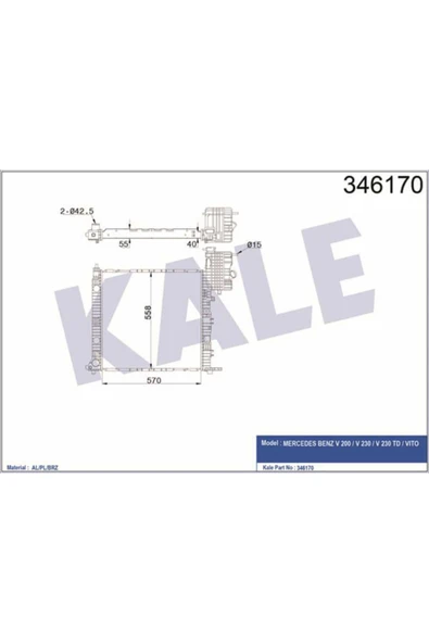 Kale 346170 OTO Radyatör  Su Radyatörü V-Class V-Class W638 99- Vito W638 I 99- ürün görseli 1