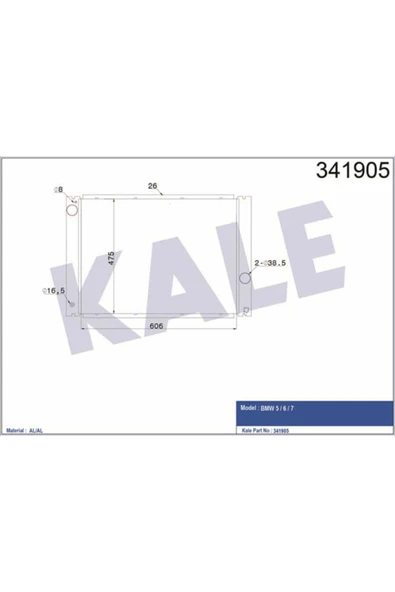Kale 341905 OTO Radyatör  Su Radyatörü Bmw 5 E60 E61 Bmw 6 Bmw 7 E65 E66 Brazıng
