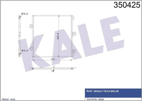 Kale 350425  KONDENSER AL/BRZ RENAULT TRUCK MIDLUM 531×540×16
