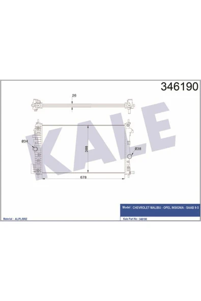 Kale 346190 OTO Radyatör  Su Radyatörü Insignia 08- 2.0 Cdtı At / 9-5
