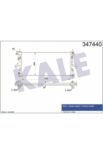 Kale 347440 OTO Radyatör  Su Radyatörü (780×368×40) Jumper Ducato Boxer 3.0 06- ürün görseli 1