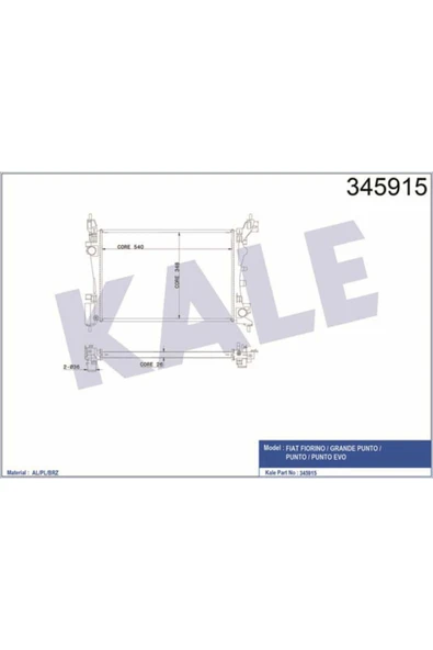 Kale 345915  Su Radyatörü Punto Evo 08- 1.2 1.4 1.4 16V Mt Punto III 12- Grande Punto 540X377.5X23 ürün görseli