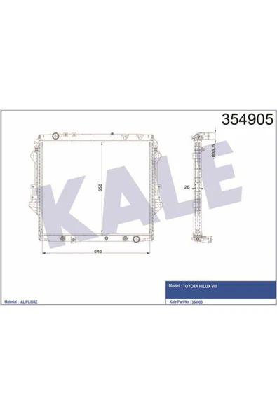 Kale 354905 OTO Radyatör  Su Radyatörü (550×648×16) (Otomatyk) Hilux VIII 2.4 D 4Wd 2.8 D 4Wd 15- ürün görseli 1