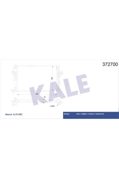Kale 372700  Su Radyatörü Corsa C 00- 1.7 Dtı Mt Corsa C 00- 17. Dtı Mt 598X369X32 ürün görseli 1