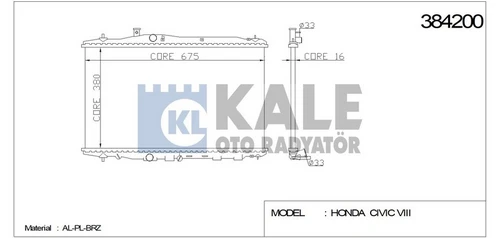 Kale 384200 OTO Radyatör  Radyatör Civic VIII Al Pl Brz 375X677X16 ürün görseli 1