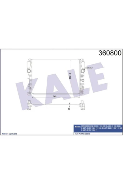 Kale 360800  Su Radyatörü 350 Cgıcls 280Cls 350E 200E 220E 230E 240E 280E 320E 320 Te 350E 640X473X26 ürün görseli 1