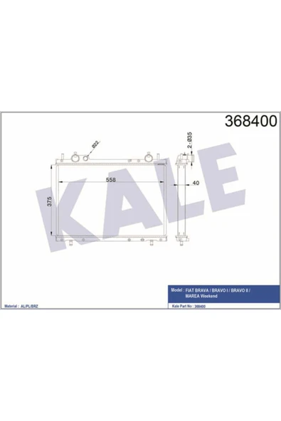 Kale 368400 OTO Radyatör  Su Radyatörü Marea 96- Brava 1.9 Jtd 95- Mt Ac Bravo I 95- 558X375X40