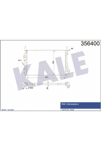 Kale 356400 OTO Radyatör  Su Radyatörü Mondeo III 00- 2.0 16V TDCI Mt 350X538X16 ürün görseli