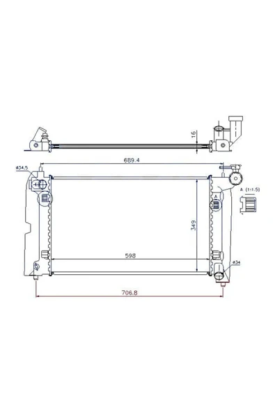 Mga 80260  Su Radyatörü Corolla Uyumlu 02-07 1.3 16V 1.4 16V 1.8 16V Mt Avensis 03-08 1.6 349X598X16 ürün görseli 1