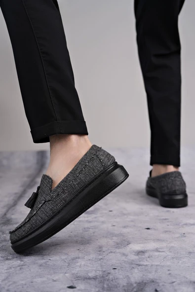 ET154 Blaze Bağcıksız Püsküllü Keten Erkek Günlük Spor Klasik Ayakkabı ST - Gri - Resim 2