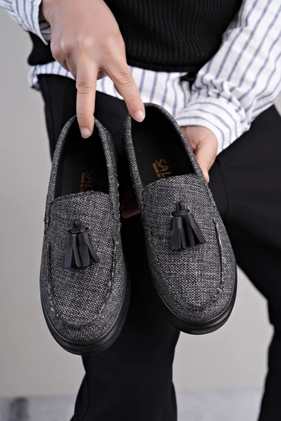 ET154 Blaze Bağcıksız Püsküllü Keten Erkek Günlük Spor Klasik Ayakkabı ST - Gri - Resim 4