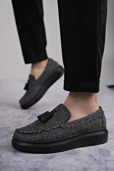 ET154 Blaze Bağcıksız Püsküllü Keten Erkek Günlük Spor Klasik Ayakkabı ST - Gri - Resim 3