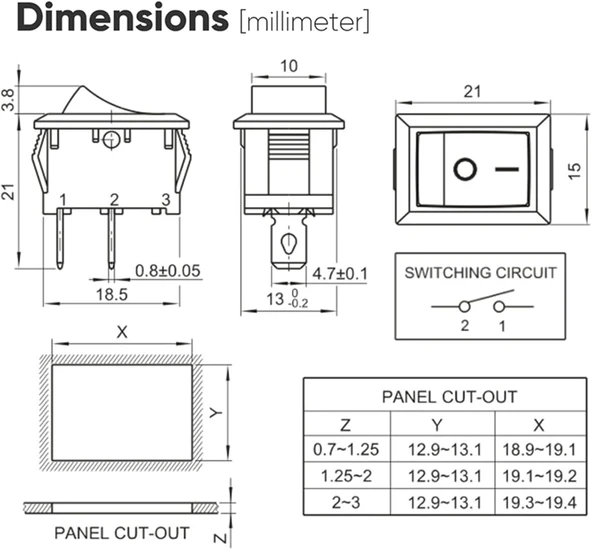 KCD1-101 Işıksız SPST 2Pin On-Off Mini Aç Kapa Anahtar Kırmızı 250V/6A - 200 Adet - Resim 5