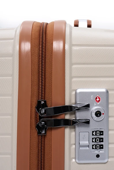 4’lü Valiz Seti Elatae Exclusive Pro Polipropilen Kırılmaz Büyük - Orta - Kabin Boy ve Makyaj Bej - Camel 5239 - Resim 8