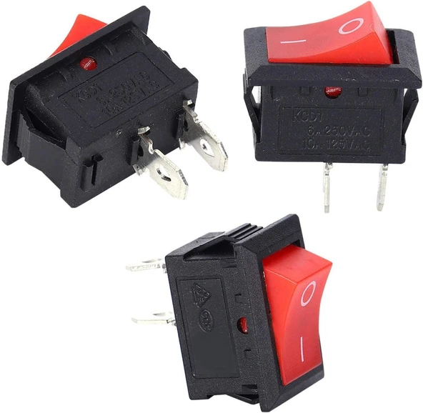 KCD1-101 Işıksız SPST 2Pin On-Off Mini Aç Kapa Anahtar Kırmızı 250V/6A - 200 Adet ürün görseli