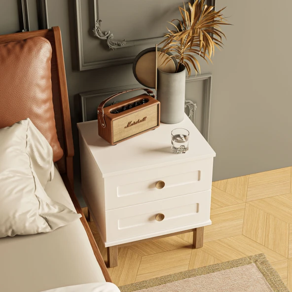 3780 Desa 2 Çekmeceli Membran Kapaklı Teleskopik Raylı (MDF Profil Ayaklı) Komodin Beyaz - Sepet - 4