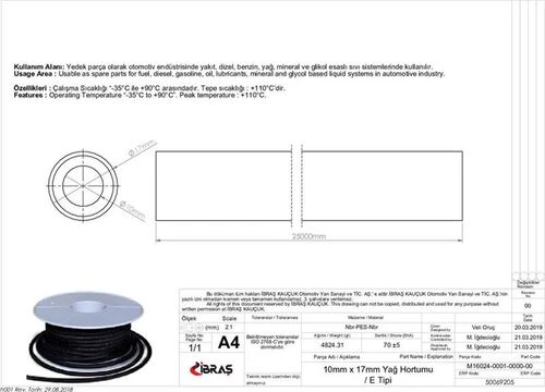 Ibras 69205  10.0Mm X 17.0Mm Yağ Hortumu Üniversal E / Tipi - 1