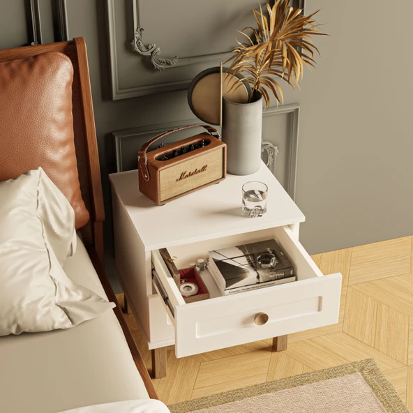 3780 Desa 2 Çekmeceli Membran Kapaklı Teleskopik Raylı (MDF Profil Ayaklı) Komodin Beyaz - Sepet - 5