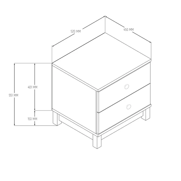 3780 Desa 2 Çekmeceli Membran Kapaklı Teleskopik Raylı (MDF Profil Ayaklı) Komodin Beyaz - Sepet - 2
