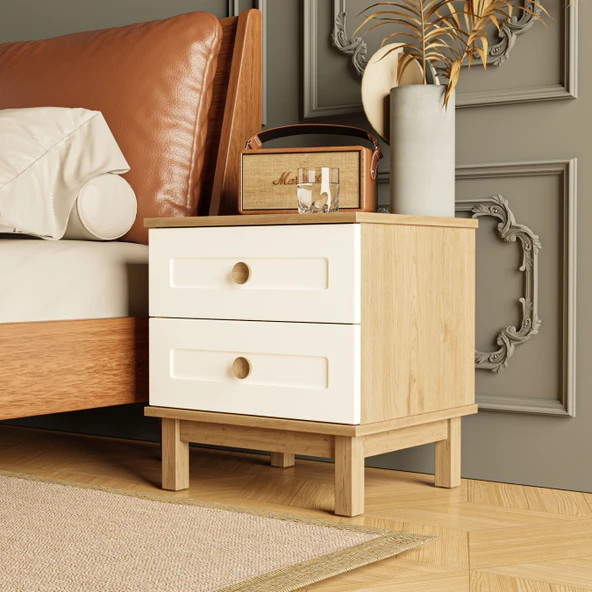 3782 Desa 2 Çekmeceli Membran Kapaklı Teleskopik Raylı (MDF Profil Ayaklı) Komodin Sepet - Beyaz