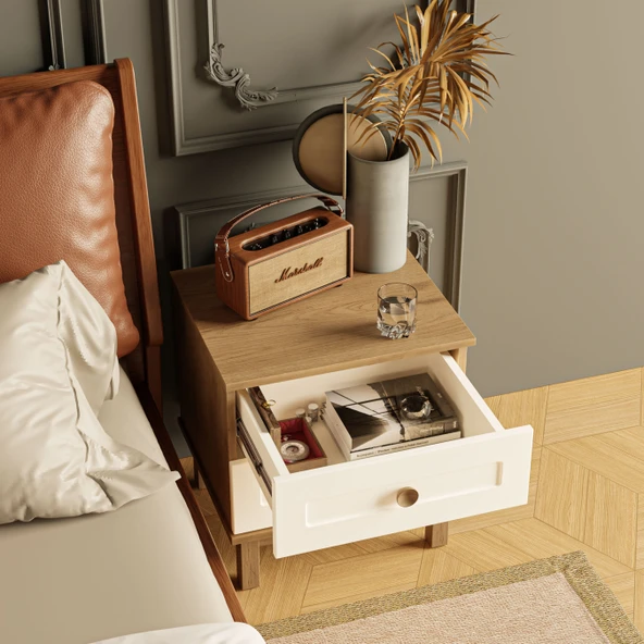 3782 Desa 2 Çekmeceli Membran Kapaklı Teleskopik Raylı (MDF Profil Ayaklı) Komodin Sepet - Beyaz - 5