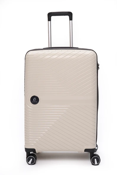 4’lü Valiz Seti Elatae Exclusive Pro Polipropilen Kırılmaz Büyük - Orta - Kabin Boy ve Makyaj Bej - Antrasit 5239 - Resim 3