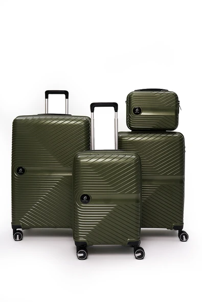 4’lü Valiz Seti Elatae Exclusive Pro Polipropilen Kırılmaz Büyük - Orta - Kabin Boy ve Makyaj Haki 5239 ürün görseli