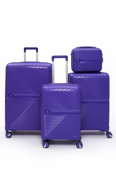 4’lü Valiz Seti Elatae Exclusive Pro Polipropilen Kırılmaz Büyük - Orta - Kabin Boy ve Makyaj Mor 5239 ürün görseli