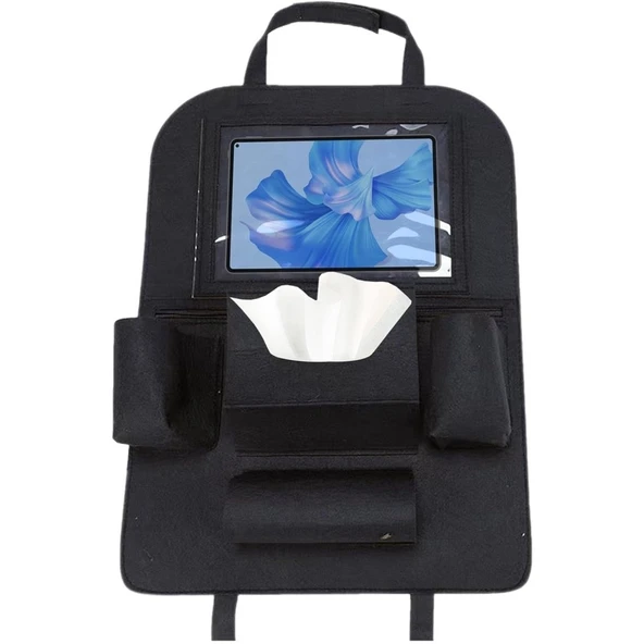 Glanz Araç Koltuk Arkası Organizer Siyah Oto Tablet Telefon Tutucu Araba İçi Düzenleyici