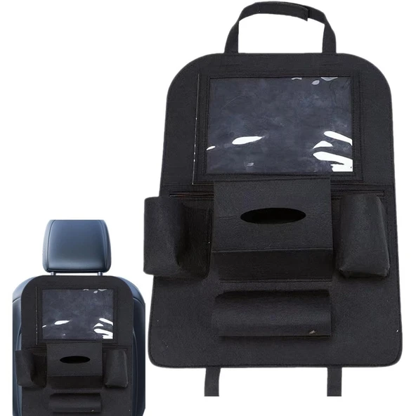 Glanz Araç Koltuk Arkası Organizer Siyah Oto Tablet Telefon Tutucu Araba İçi Düzenleyici - 4