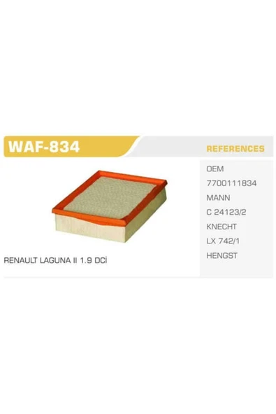 Winkel WAF Waf-834 Hava Filtresi Laguna Iı 00- Espace Iv 06- 1.9 Dcı 2.0 Dcı 2.2 Dcı 1.6 16v 2.0 16v 2.0