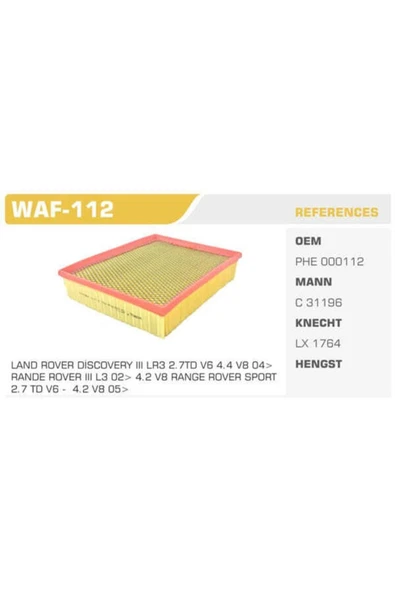 Winkel WAF Waf-112 Hava Filtresi Discovery Iıı Iv Range Rover Sport I 2.7 3.0td 4.0 4.2 ürün görseli