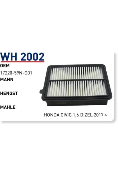 Wunder WH2002 HAVA FİLTRESİ - HONDA CİVİC 1,6 DİZEL 2017 - Uyumlu ürün görseli
