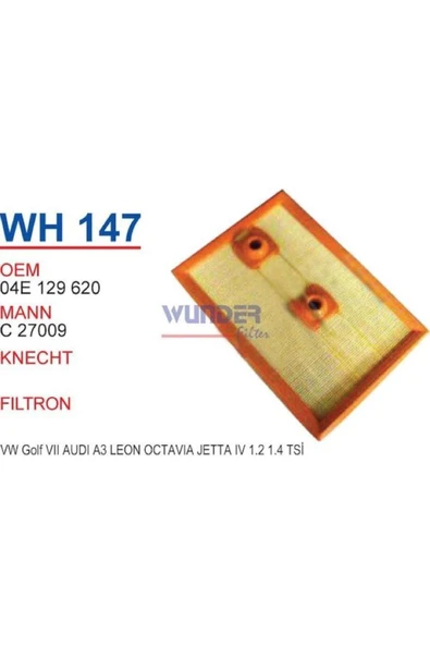 Wunder WH147 Wh147 Hava Filtresi - Vw Golf Vii-A3-Leon-Octavia-Jetta Iv 540129407 ürün görseli 1