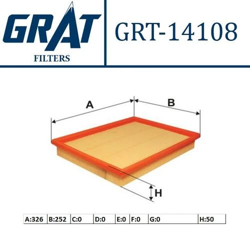 Grat 14108  Hava Filtresi Croma 05- / Vectra C 03- Sıgnum 03- 2.0 16V 2.2 16V 1.9 Cdtı 1.9 Dmtj 2.0 Cdtı