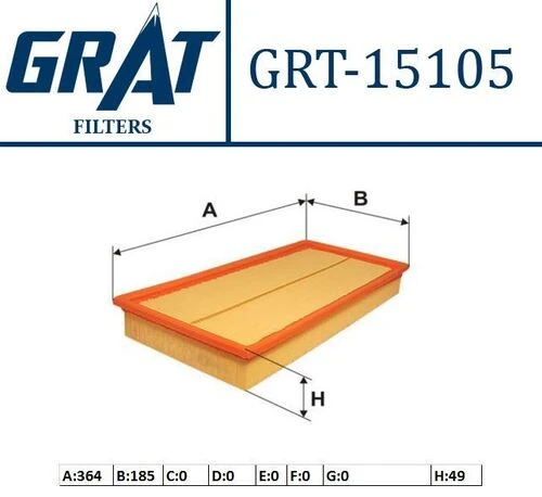 Grat 15105  Hava Filtresi Golf IV Bora / A3 Tt / Toledo II Leon / Octavia 1.6 1.8 1.8T Agu Akl Agn Bfq ürün görseli 1