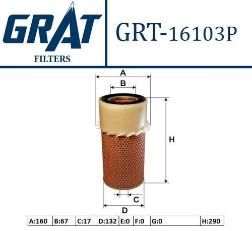 Grat 16103P HAVA FİLTRESİ H100 MINIBÜS H100 95- / L300 2.5 D 78HP