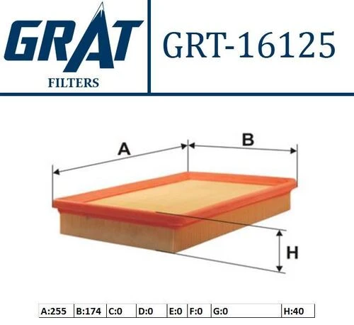 Grat 16125  Hava Filtresi Coupe 02-09 1.6 2.0 2.7 Elantra 00-06 1.6 2.0 2.0 CRDI / Cerato 04-09 1.6 2.0