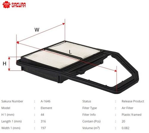 Sakura A1646 Hava Filtresi Civic Vıı V Tech 1.6İ Tırnaksız ürün görseli 1