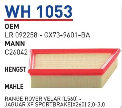 Wunder WH1053 HAVA FİLTRESİ - RANGE ROVER VELAR (L560) -JAGUAR XF ürün görseli 1