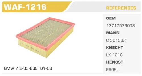 Winkel WAF -1216  HAVA FİLTRESİ BMW 7 E65 E66 E67 02- 730I I ürün görseli