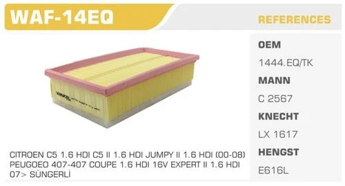 Winkel WAF -14EQ Hava Filtresi Scudo / 407 04-  Expert / C5 Jumpy 1.6 HDI 1.6 Mtj Dv6Ted4 ürün görseli
